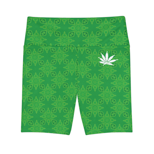 GREEN SMOKE Infinite Universe Women's Workout Shorts — All-Over Print Yoga Biker Shorts