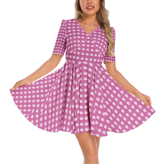 FROSTED ICED FLAMING ICED DIAMOND Short Sleeve Ruched Bust Flared Hem Dress