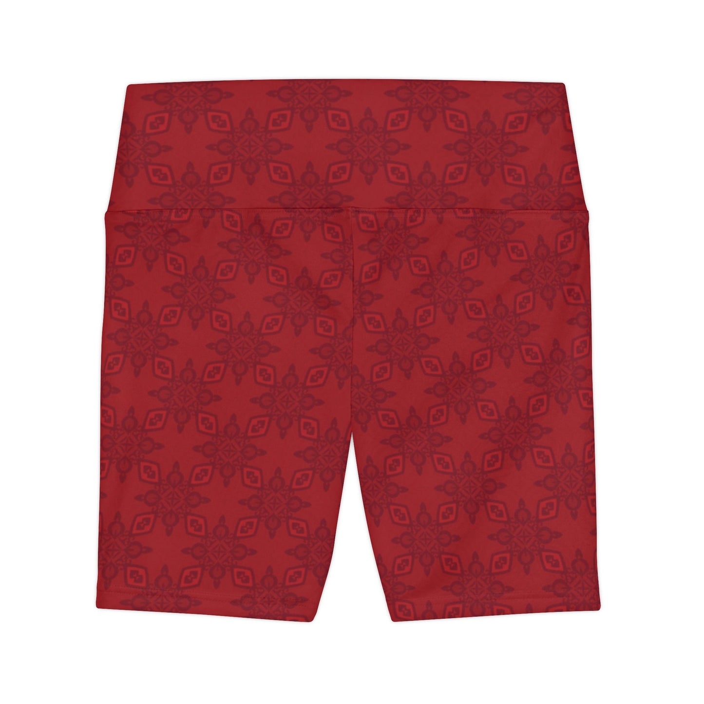 ROMANCE Infinite Universe Maroon Leaf Pattern Workout Shorts — Women's High-Waist Activewear