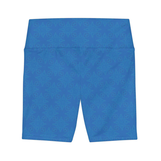 Sapphire BLUE-ICE Infinite Universe Women's Workout Shorts — Active Biker Shorts with White Leaf Accent