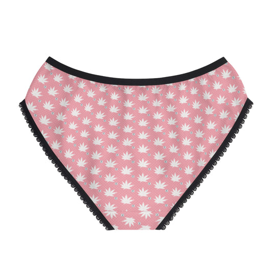 FROSTED BRIGHT TRUE PINK ICED DIAMOND Stylish Women's Briefs with Fun Leaf Print