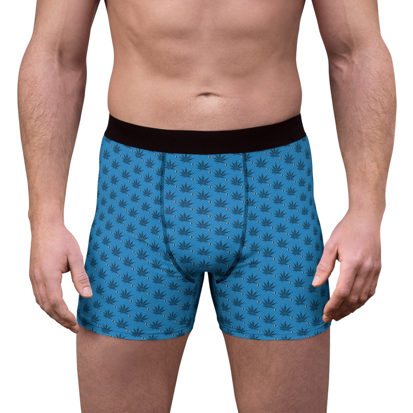 UNKNOWN BLUE Stylish Men’s Boxer Briefs - Cannabis Leaf Print, Fun Underwear, Comfortable Everyday Wear, Unique Gift for Him, Festival Attire