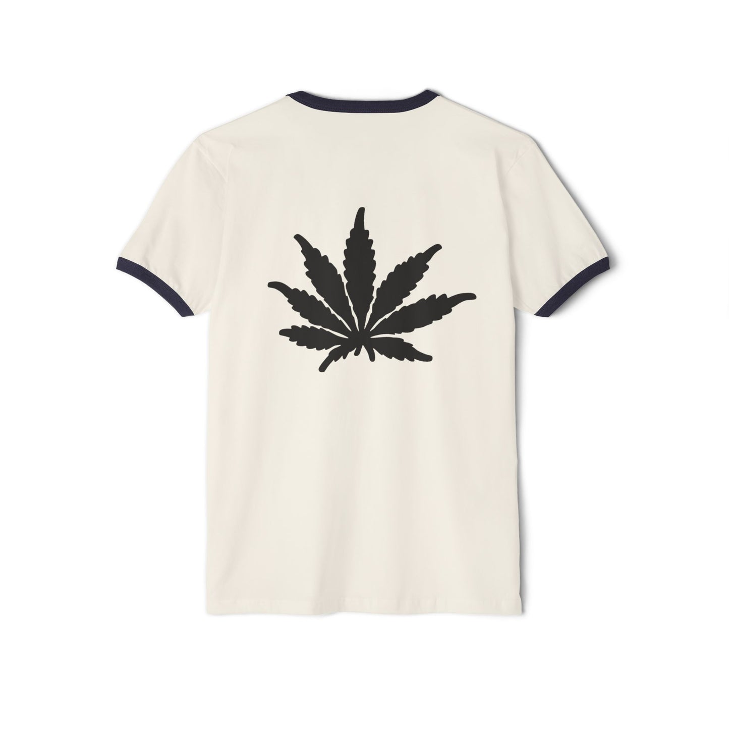 EnglishCaliGenetics - Ringer T-Shirt - Logo with Cannabis Leaf Back