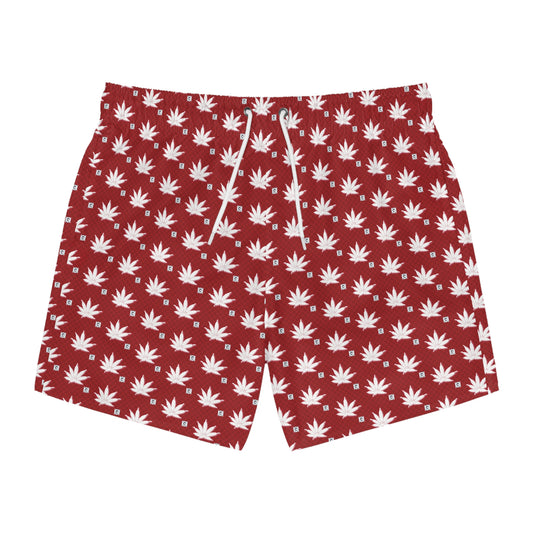 DARK BLOOD FROSTED ICED DIAMOND Infinite Universe Chic Leaf Print Swim Trunks, Summer Pool Wear, Beach Shorts, Men's Swimsuit, Vacation Essential, Festival Gear