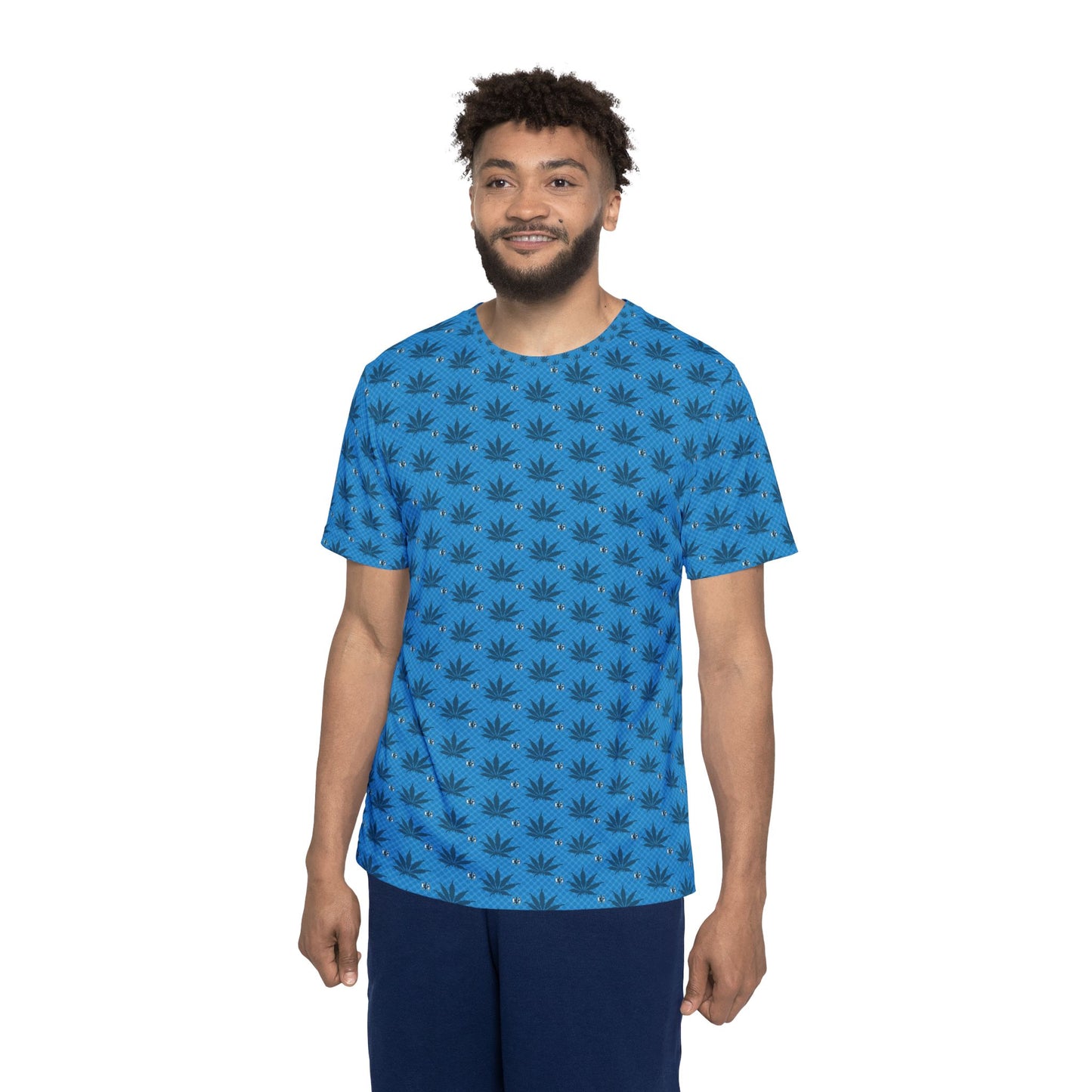 UKNOWN BLUE Men's Sports Jersey - AOP Leaf Print, Casual Streetwear, Summer Sports Top, Gift for Athletes, Cool Graphic Tee
