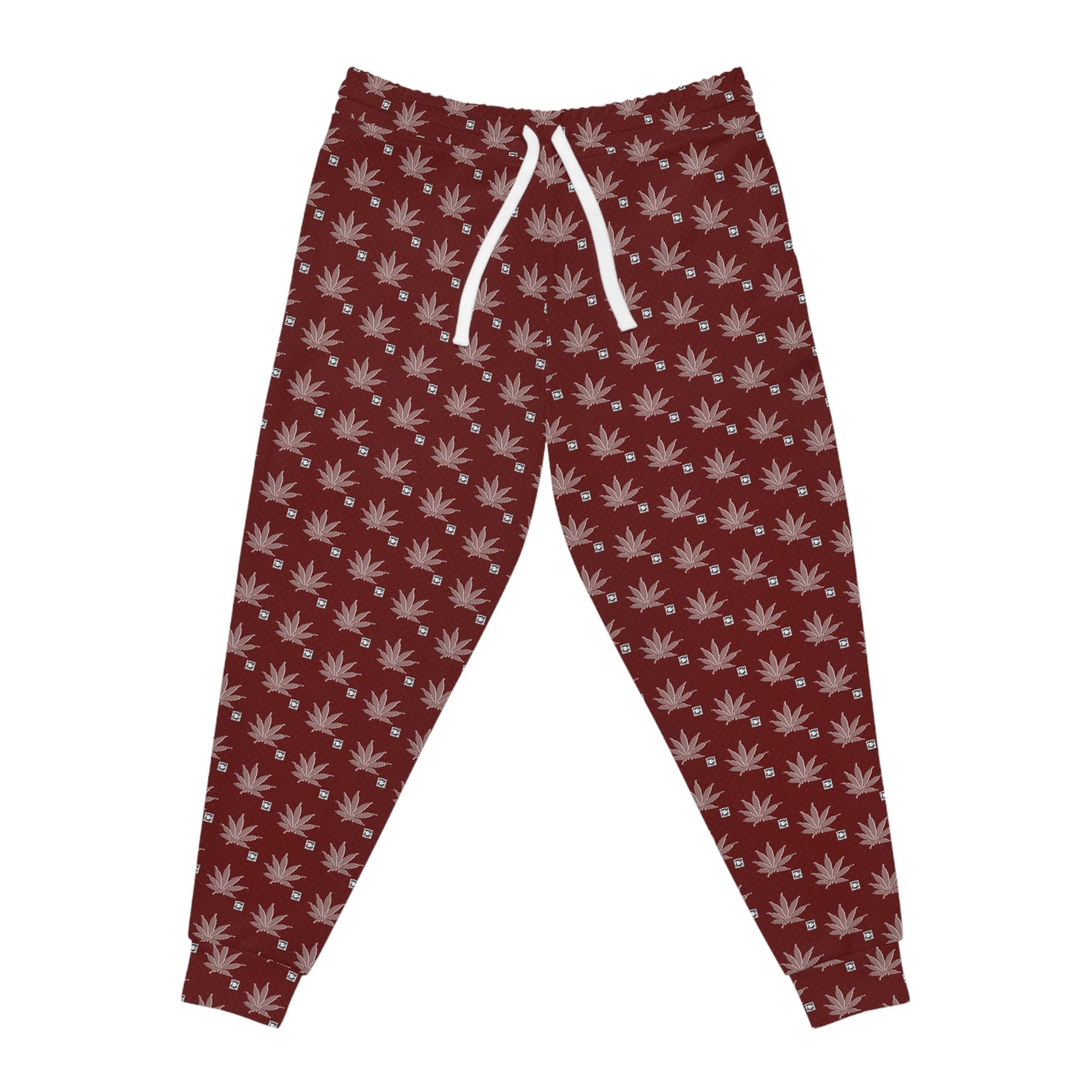 SHARP FROSTED ICED DIAMOND Infinite Universe Maroon Leaf Pattern Joggers — All-Over Print Athletic Sweatpants