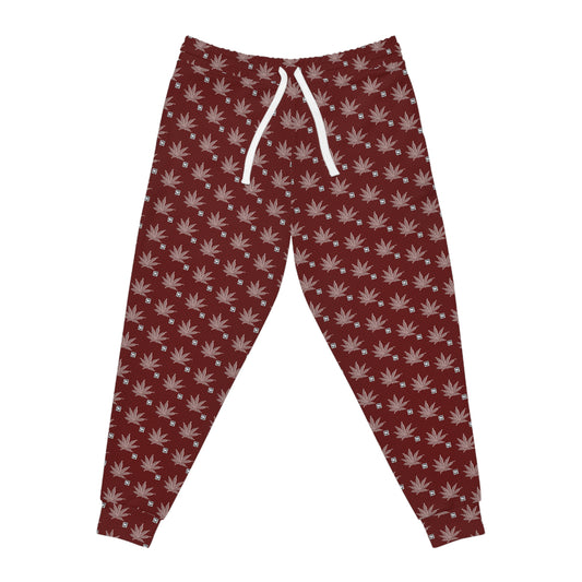 SHARP FROSTED ICED DIAMOND Infinite Universe Maroon Leaf Pattern Joggers — All-Over Print Athletic Sweatpants