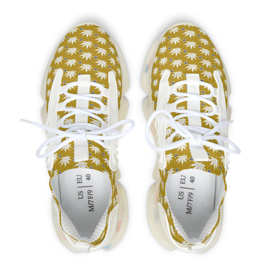 NEW GOLD ICED DIAMOND infinite Universe Women's Mesh Sneakers — Gold Palm Leaf Pattern Athletic Shoes