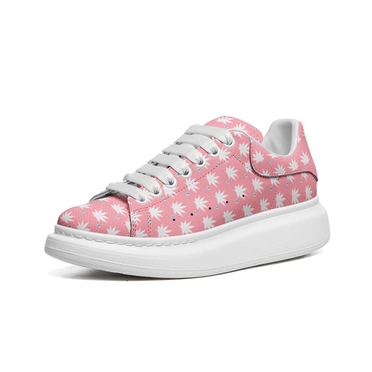 FROSTED BRIGHT TRUE PINK ICED DIAMOND Infinite Universe Unisex Non Slip Lace Up Faux Leather Sneakers