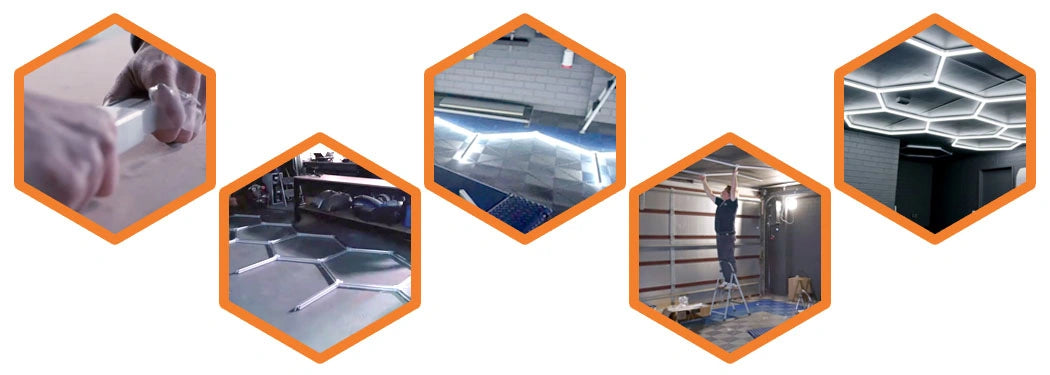 2.41*3.5M with Outline Hexagon Led Garage Lamp Inspection Hexagon Panel Light for Ceiling Wall Detailing Studio Poshing Workshop