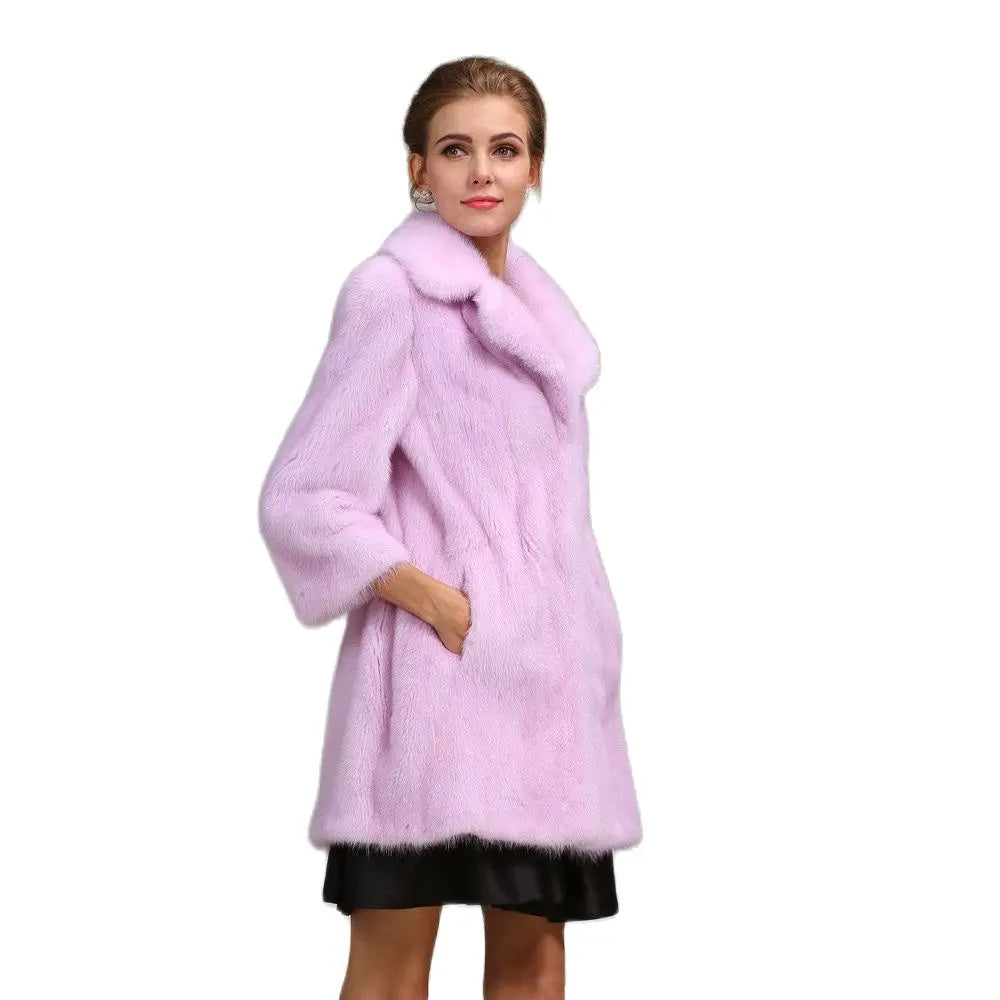 Western New Fashion Warm Coat Modest Light Purple Real Mink Fur Clothing Beautiful