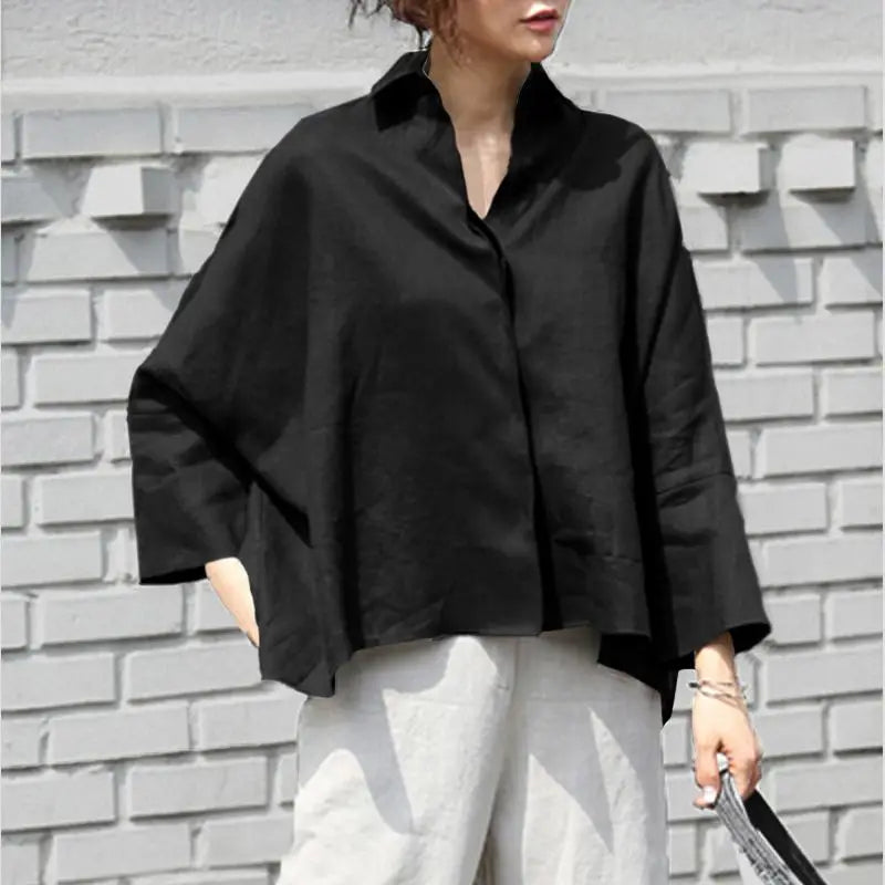 Casual Long Sleeve Shirts Women Blouse 2023 VONDA Lapel OL Style Elegant Tunic Tops Oversized Casual Solid Loose Party Blusas