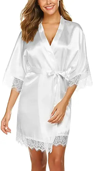 Silky Lace Robe, Monochrome robe，Satin Bridesmaid Robes ,Lace Bride Robe,Bridesmaid Gifts , women robe A9007