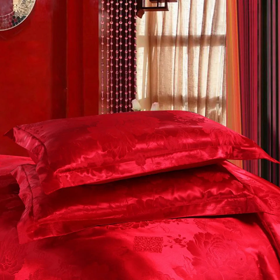 Satin Jacquard Bedding Set Luxury Bed Linens European Style Duvet Cover Queen King Size For Adults