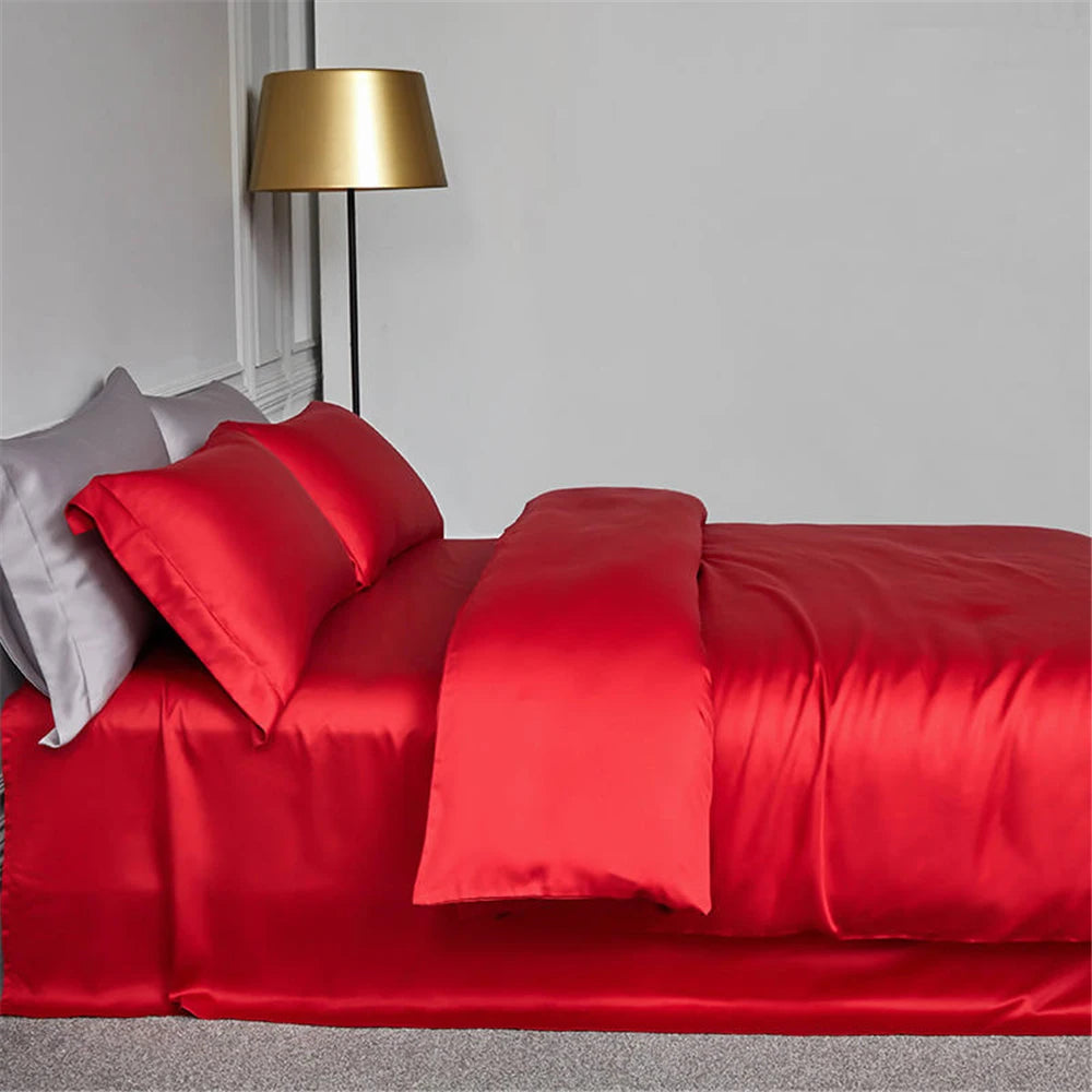Lofuka Luxury Beauty 100% Silk Bedding Set Pure Silk Women Quilt Cover Double Flat Sheet Fitted Sheet Pillowcase For Deep Sleep