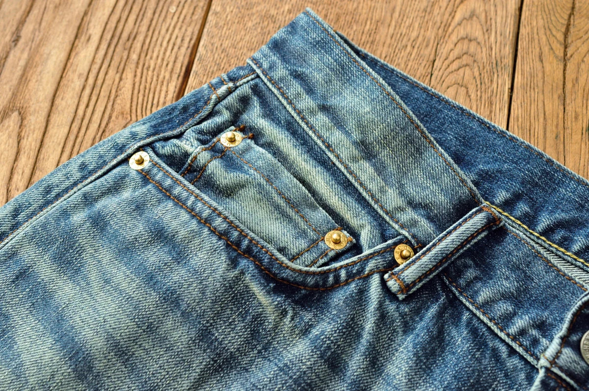 Saucezhan Mens Jeans Distressed  Moustache Effect Wash  Selvedge Denim Jeans  Motorcycle Regular Fit Straight Leg 14 Oz