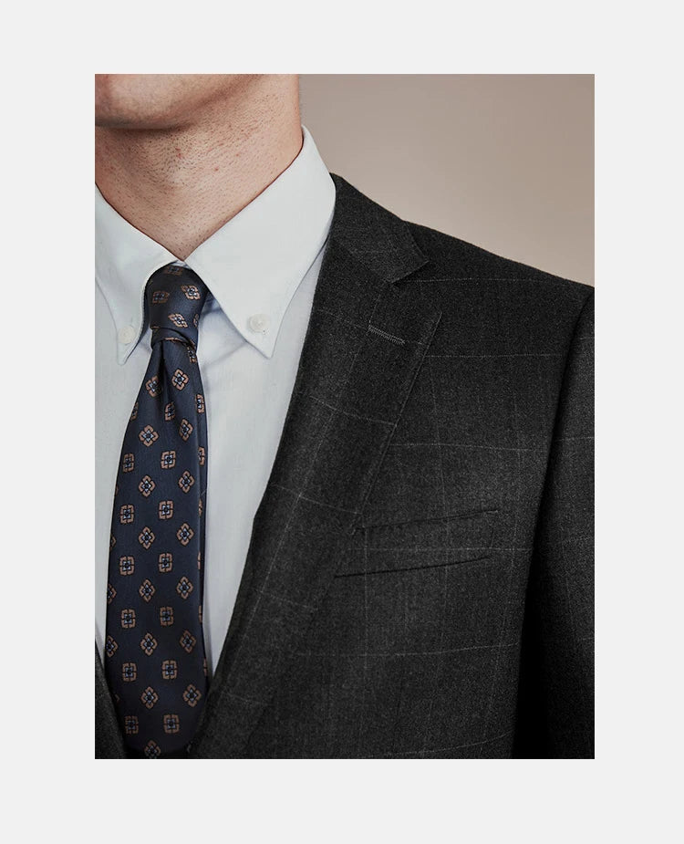 100% Wool Mens Suits Set Blazer + Pant High Quality Dark Deep Grey Christmas Party Wear Single Breasted Thin Formal Clothing 46A