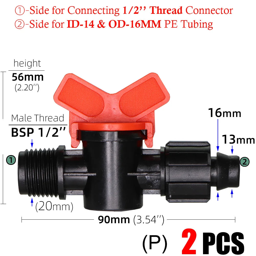 16mm 20mm 25mm 4/7mm 8/11mm Shut-off Valve Garden Hose Waterstop Barb Connector 1/4'' 1/2'' 3/4'' Drip Irrigation Valve Fittings