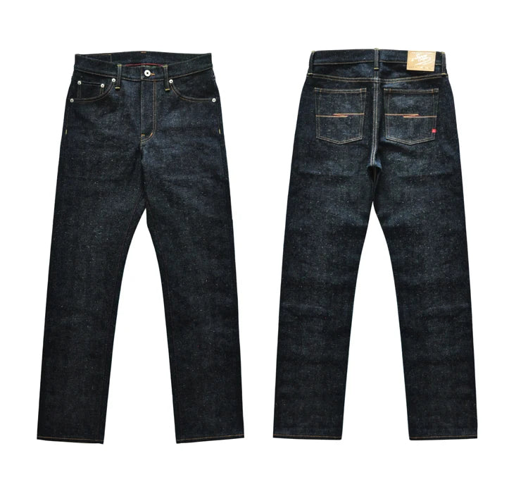 SAUCE ORIGIN EXL916-AG Mens Jeans cotton linen Selvedge Sanforized Raw Denim Jeans for Men Straight Fit Silver Button 19 oz