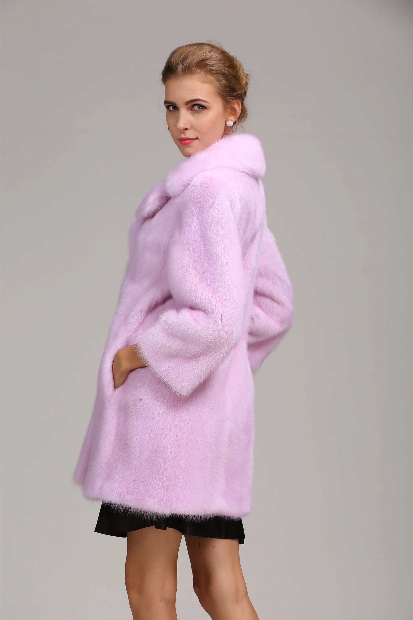 Western New Fashion Warm Coat Modest Light Purple Real Mink Fur Clothing Beautiful