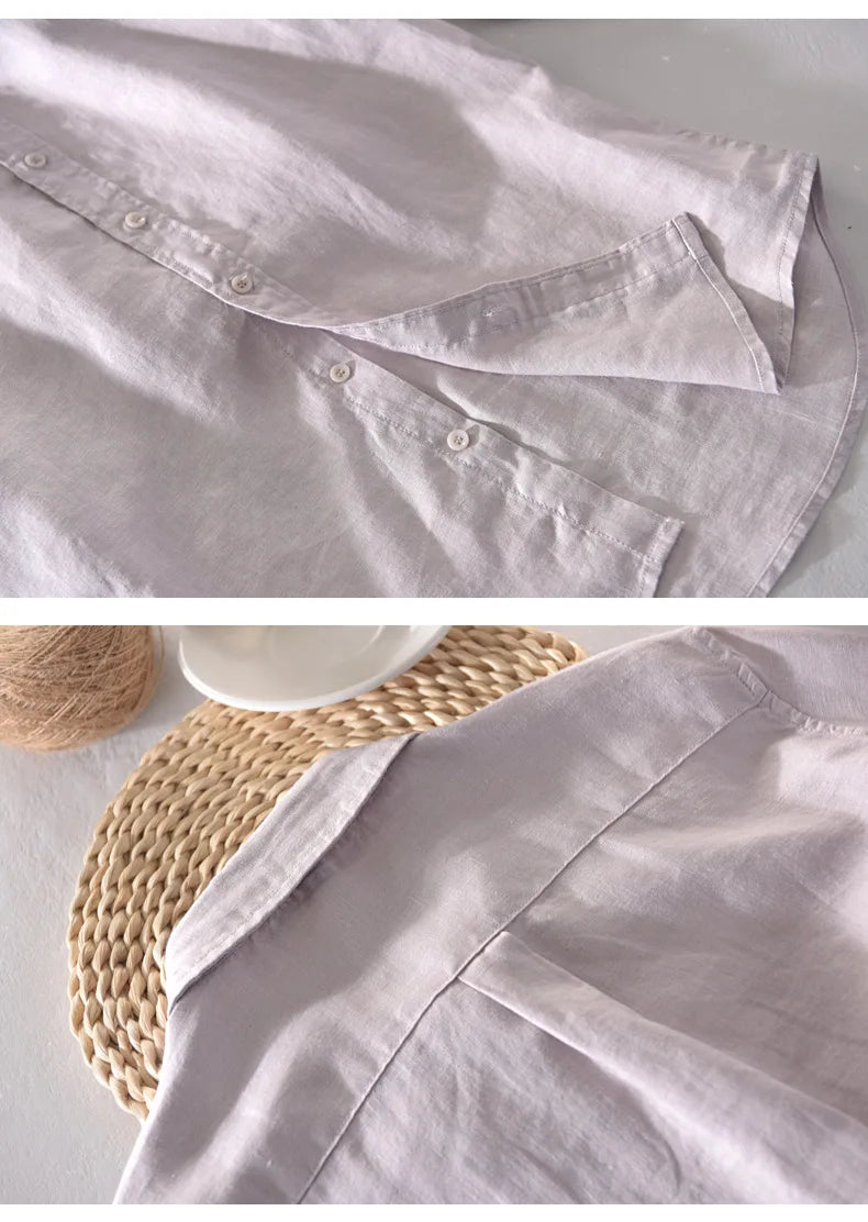 New Designer 100% Linen Long Sleeved Shirt Men Brand Casual Solid White Button Up Shirts for Men Top