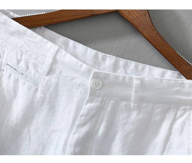 Summer New 100% Linen Casual Shorts Men Clothing Slim Solid Color Streetwear Pants Oversize B8216