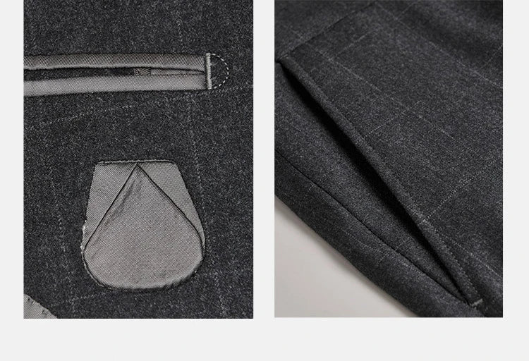 100% Wool Mens Suits Set Blazer + Pant High Quality Dark Deep Grey Christmas Party Wear Single Breasted Thin Formal Clothing 46A