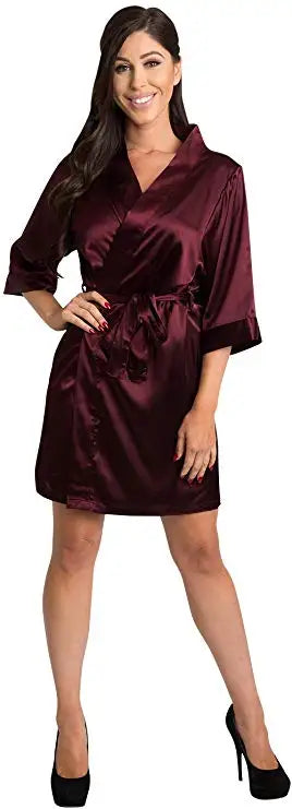 Burgundy Satin Kimono Robes women short pajamas dressing gown wine red Bridesmaid Gift team bride Bridal Party Robes