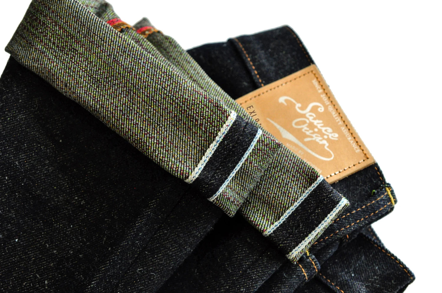 SAUCE ORIGIN EXL916-AG Mens Jeans cotton linen Selvedge Sanforized Raw Denim Jeans for Men Straight Fit Silver Button 19 oz