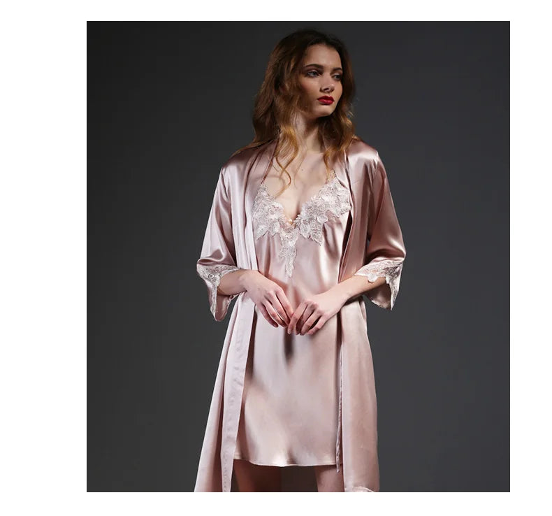 100% Silk Pajamas For Women Nightgown Loose Luxury Brand Nightdress Female Robe Real Soft 100% Mulberry Silk Pyjamas Women
