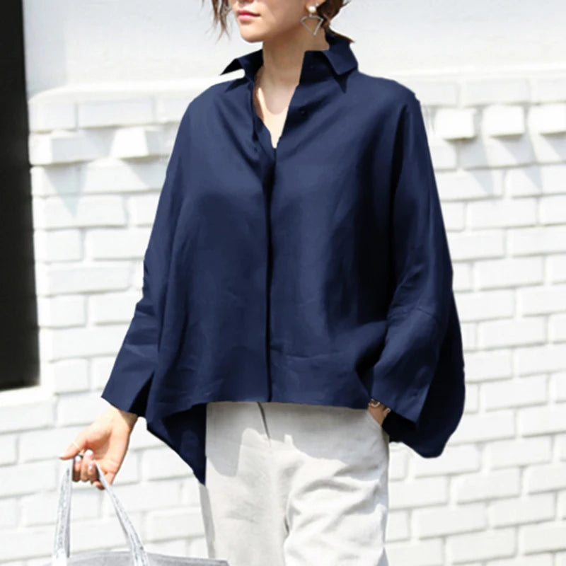 Casual Long Sleeve Shirts Women Blouse 2023 VONDA Lapel OL Style Elegant Tunic Tops Oversized Casual Solid Loose Party Blusas