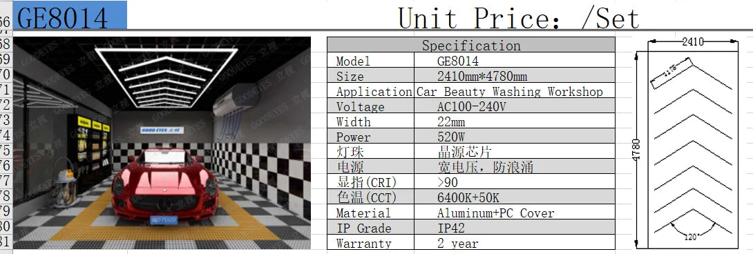 2.41*3.5M with Outline Hexagon Led Garage Lamp Inspection Hexagon Panel Light for Ceiling Wall Detailing Studio Poshing Workshop