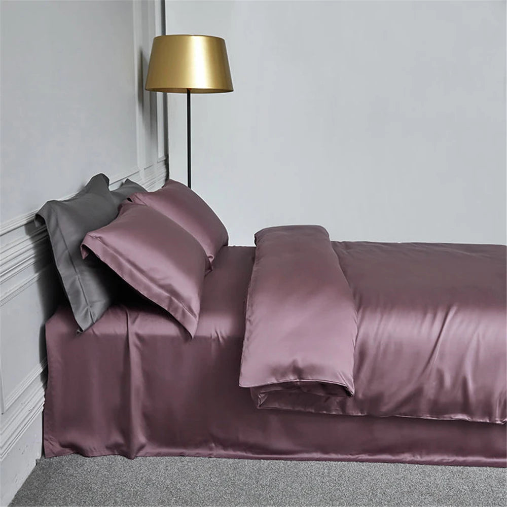 Lofuka Luxury Beauty 100% Silk Bedding Set Pure Silk Women Quilt Cover Double Flat Sheet Fitted Sheet Pillowcase For Deep Sleep