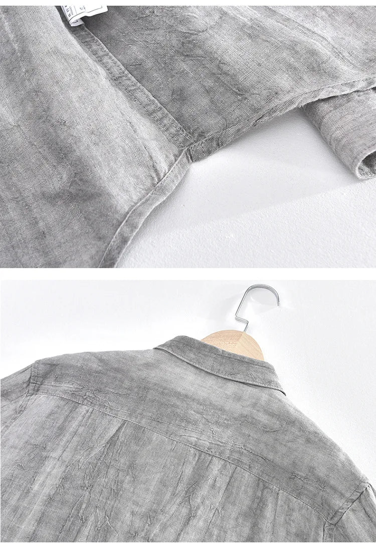 Men Spring Autumn High Quality Healthy 100% Linen Shirts Vintage Wrinkled Soft Breathable Slim Fit Tops Business Casual Shirts