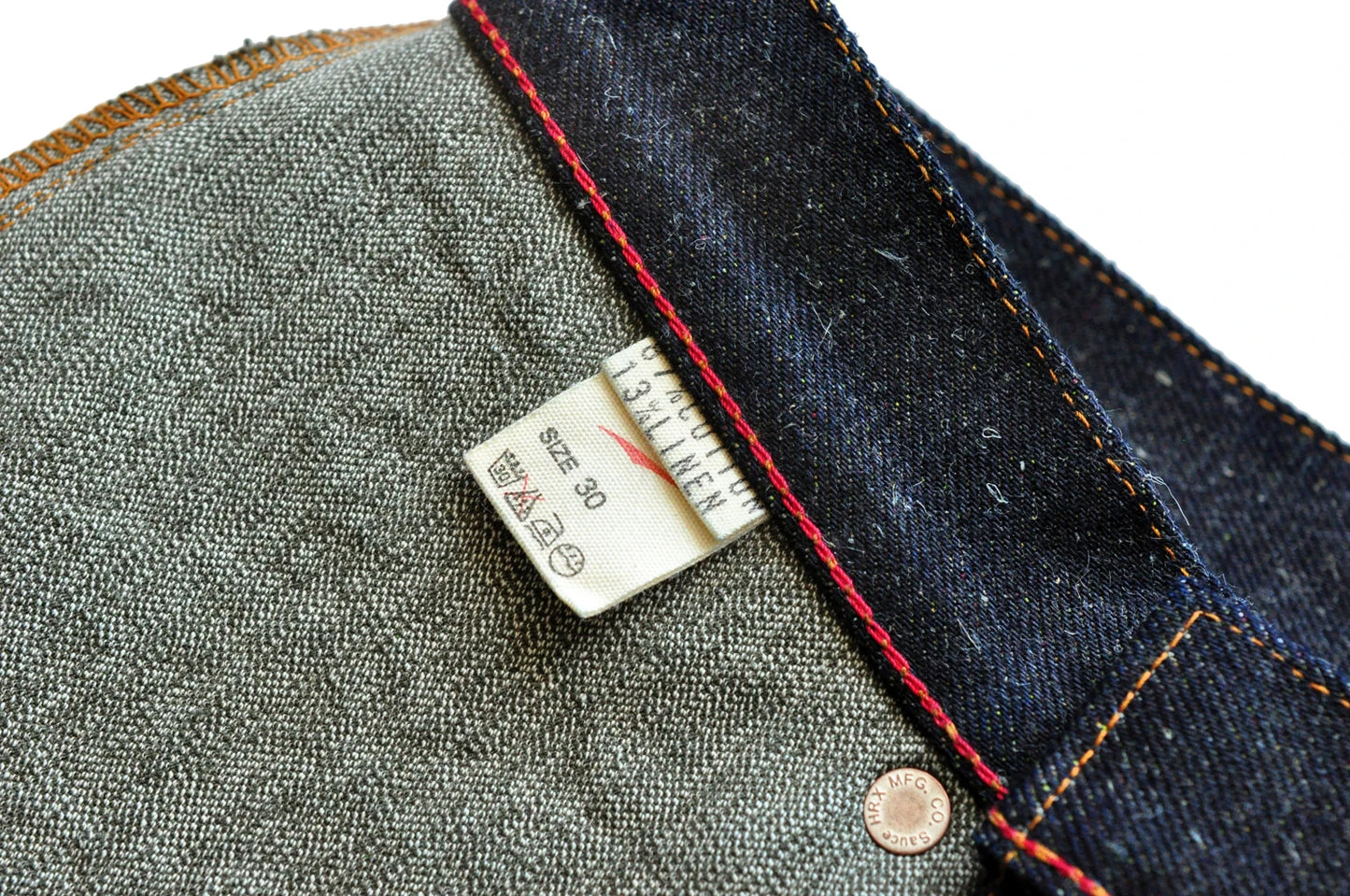 SAUCE ORIGIN EXL916-AG Mens Jeans cotton linen Selvedge Sanforized Raw Denim Jeans for Men Straight Fit Silver Button 19 oz