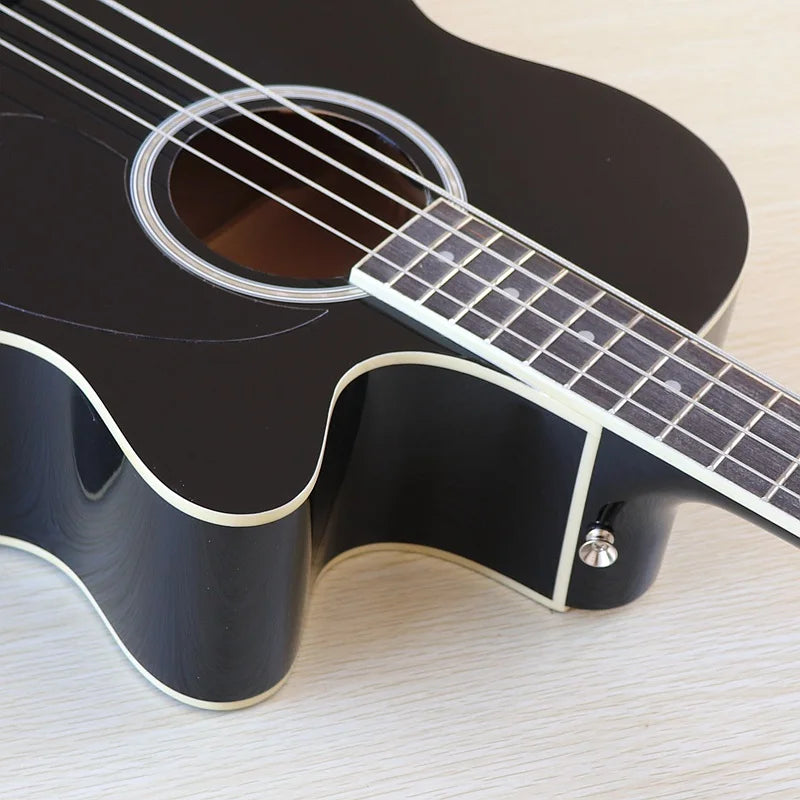 Acoustic Electric Bass Guitar 4 String High Gloss Acoustic Bass 43 Inch Natural Color Black Color Cutaway Bass Guitar with EQ