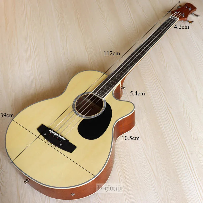 Acoustic Electric Bass Guitar 4 String High Gloss Acoustic Bass 43 Inch Natural Color Black Color Cutaway Bass Guitar with EQ