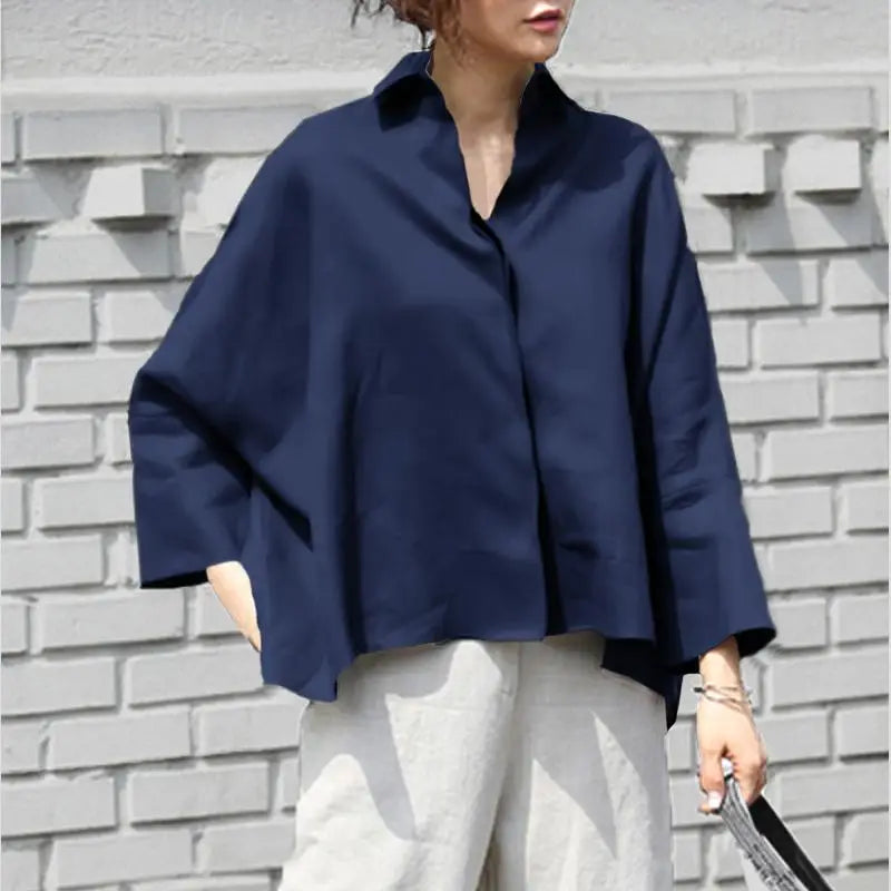 Casual Long Sleeve Shirts Women Blouse 2023 VONDA Lapel OL Style Elegant Tunic Tops Oversized Casual Solid Loose Party Blusas