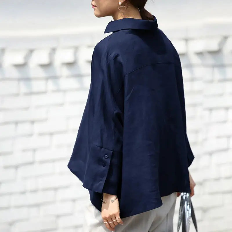 Casual Long Sleeve Shirts Women Blouse 2023 VONDA Lapel OL Style Elegant Tunic Tops Oversized Casual Solid Loose Party Blusas