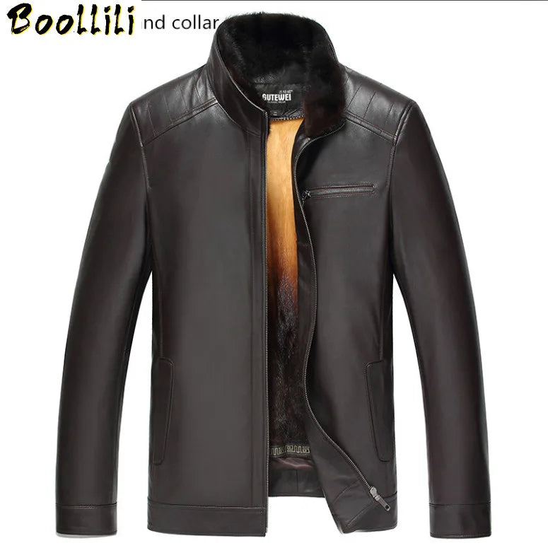 Genuine Boollili Winter Leather Jacket Men Gold Mink Fur Liner Mens Sheepskin Coat Real Fur Men Warm Leather Jacket