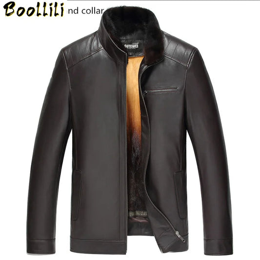 Genuine Boollili Winter Leather Jacket Men Gold Mink Fur Liner Mens Sheepskin Coat Real Fur Men Warm Leather Jacket