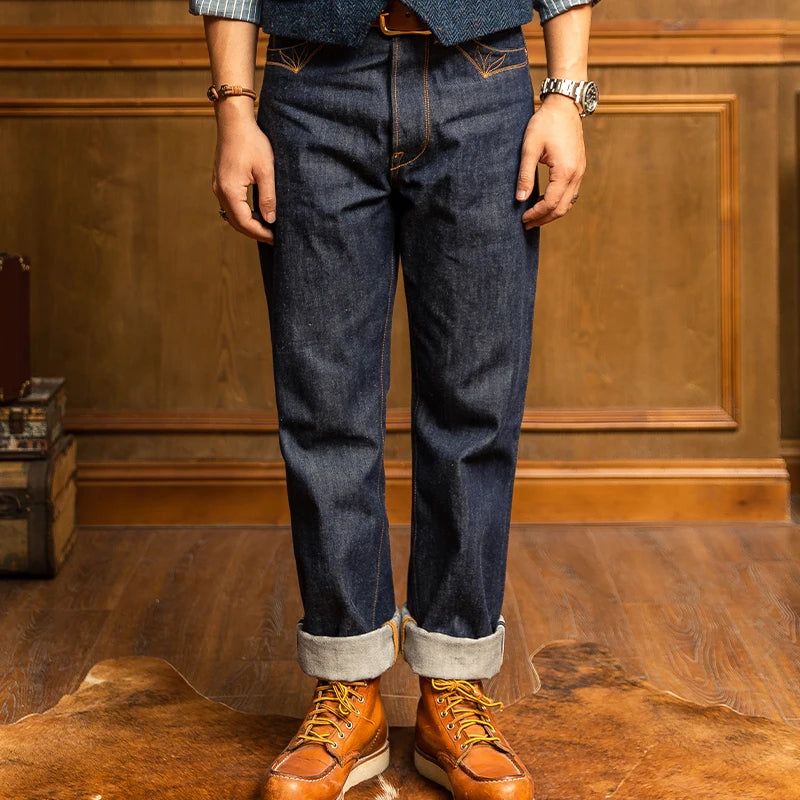 350-0001 Read Description! Red Tornado Indigo Selvage Unwashed Pants Unsanforized Brass Buckle Raw Denim Jean 14oz