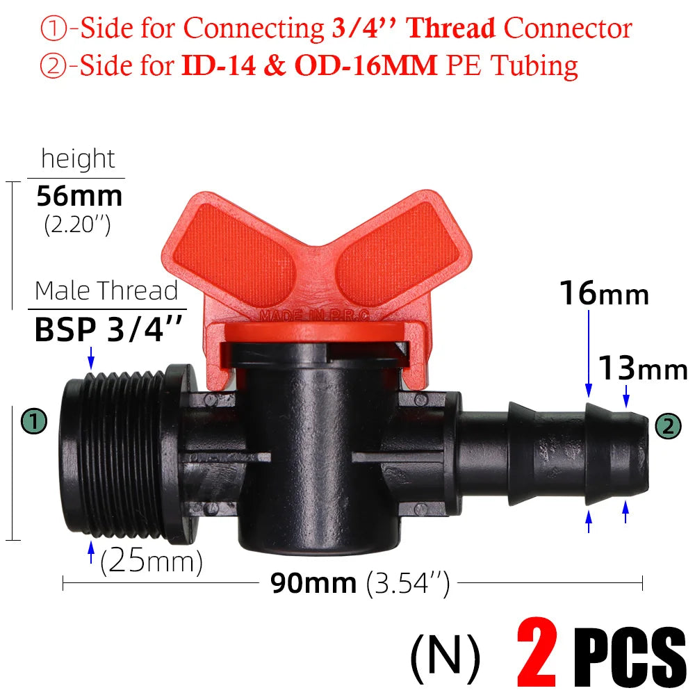 16mm 20mm 25mm 4/7mm 8/11mm Shut-off Valve Garden Hose Waterstop Barb Connector 1/4'' 1/2'' 3/4'' Drip Irrigation Valve Fittings