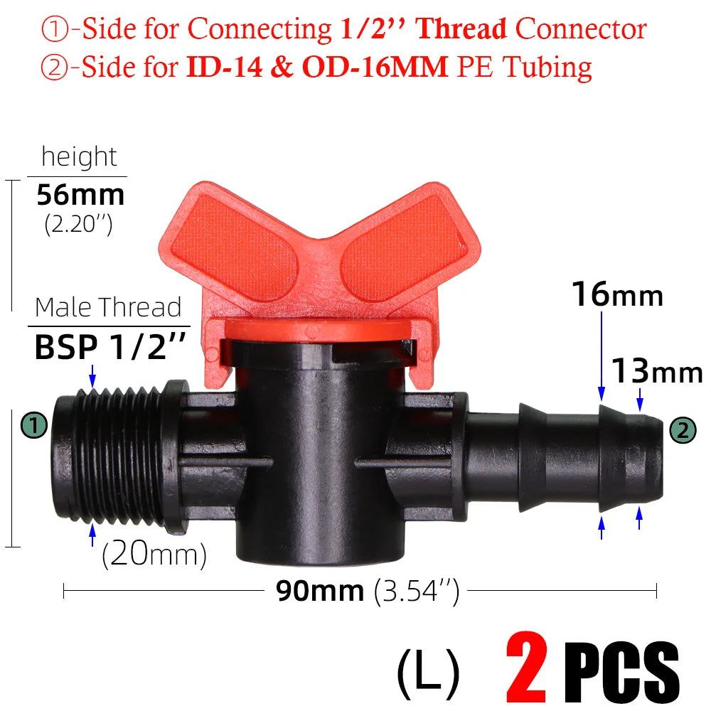 16mm 20mm 25mm 4/7mm 8/11mm Shut-off Valve Garden Hose Waterstop Barb Connector 1/4'' 1/2'' 3/4'' Drip Irrigation Valve Fittings