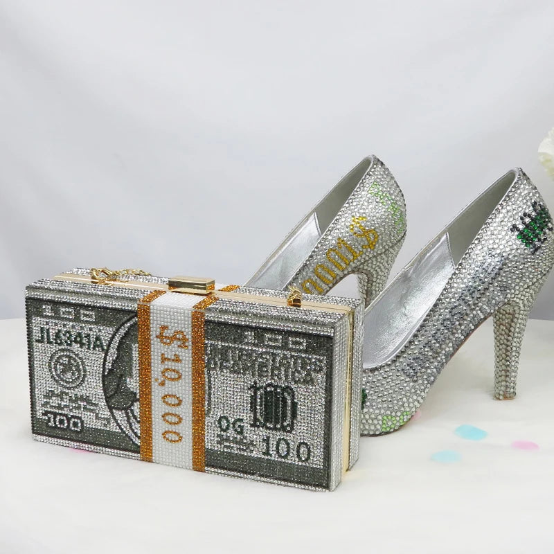 2021 bao ya fang Large size shoes bag ladies fashion shoes high heels high heels round toe party dress shoes