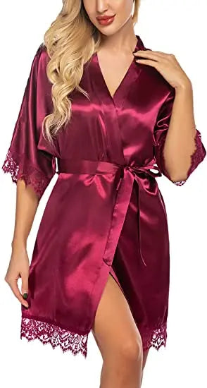 Silky Lace Robe, Monochrome robe，Satin Bridesmaid Robes ,Lace Bride Robe,Bridesmaid Gifts , women robe A9007