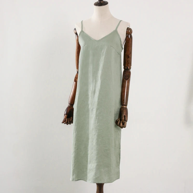 100% Linen Women'S Dress Casual Adjustable Strap Open Side Elegant Dresses For Women Vestido Feminino 120805WLY