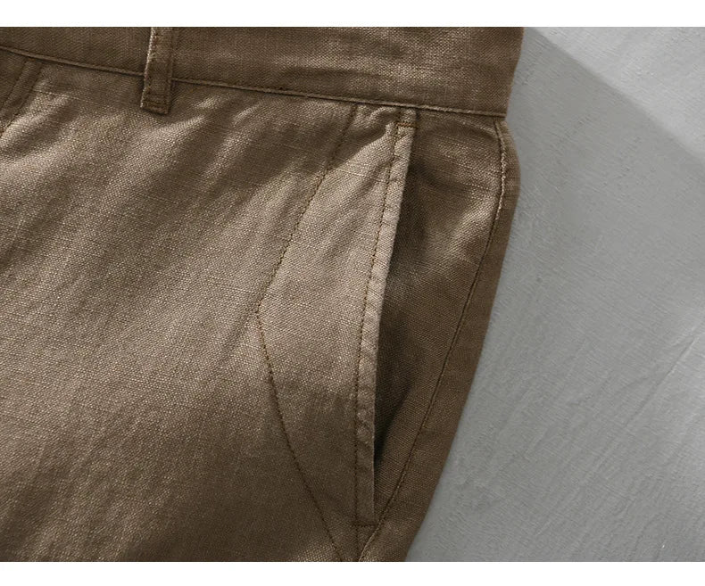 Summer New 100% Linen Casual Shorts Men Clothing Slim Solid Color Streetwear Pants Oversize B8216