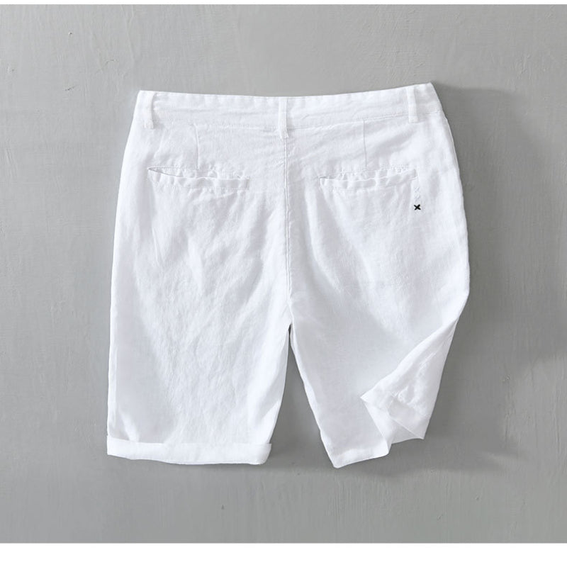 Summer New 100% Linen Casual Shorts Men Clothing Slim Solid Color Streetwear Pants Oversize B8216