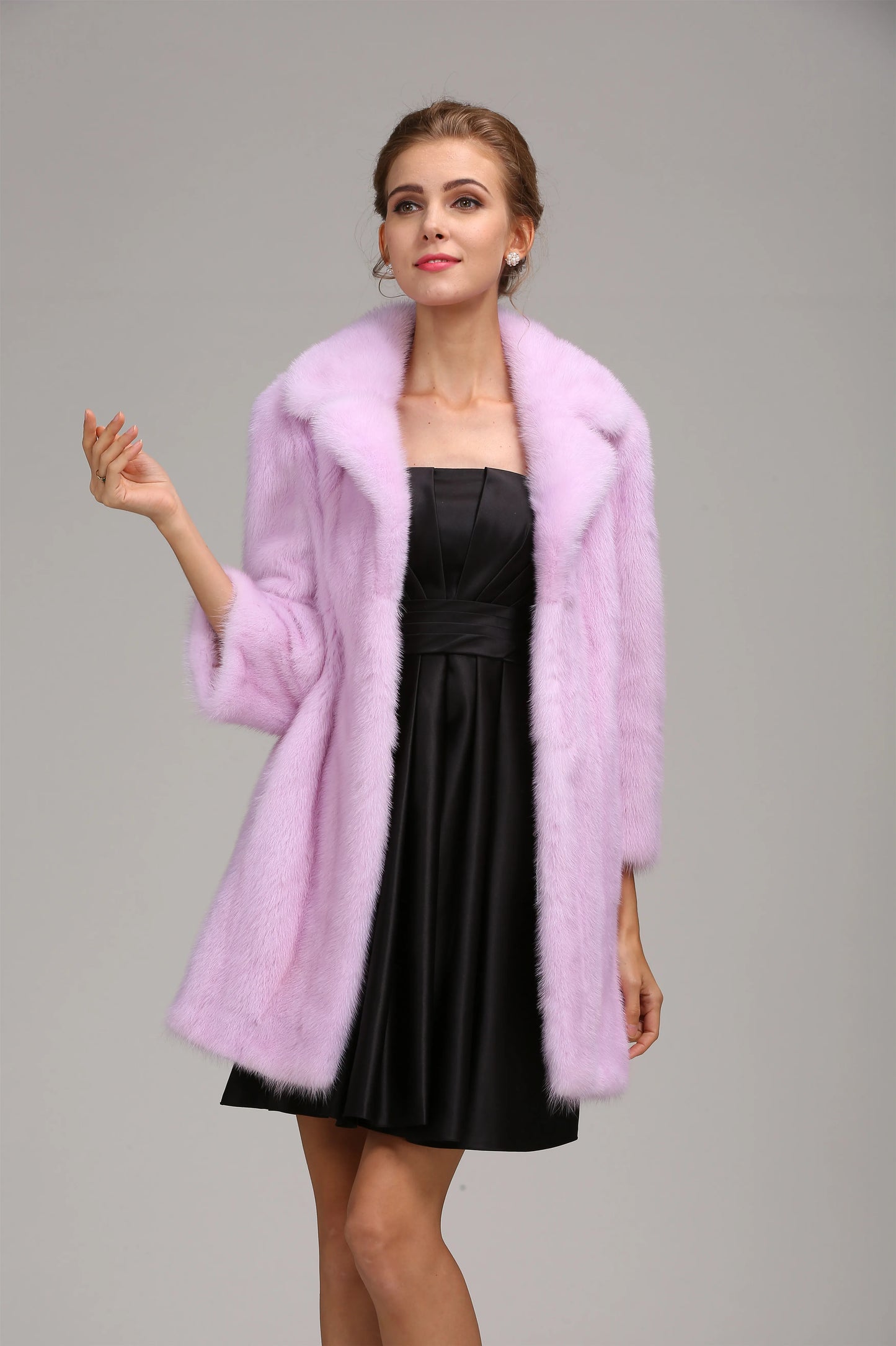 Western New Fashion Warm Coat Modest Light Purple Real Mink Fur Clothing Beautiful